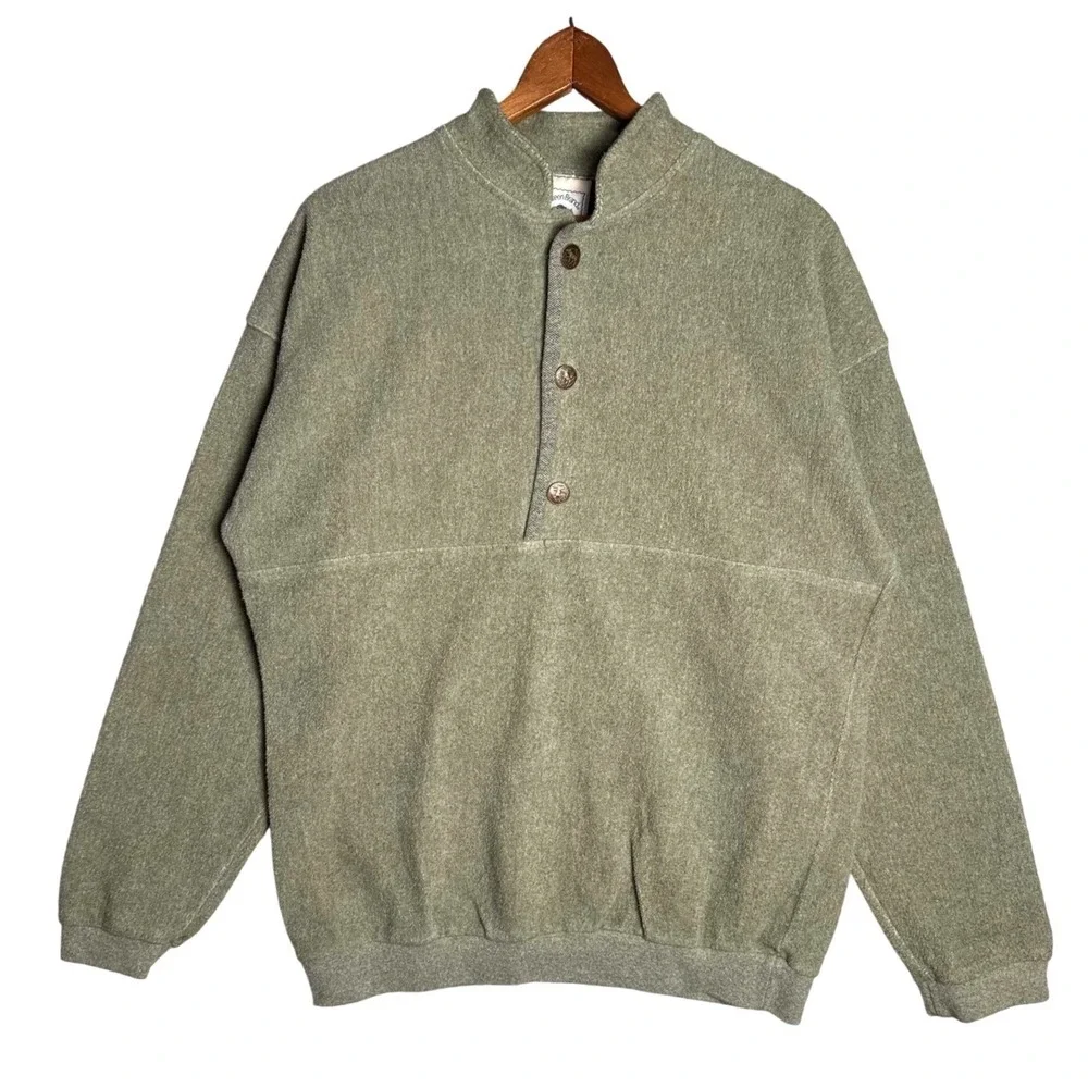 Green Brand Sansegal Recycled Yarn Mock Neck Button Pullover Sage Green Large - Picture 1 of 8